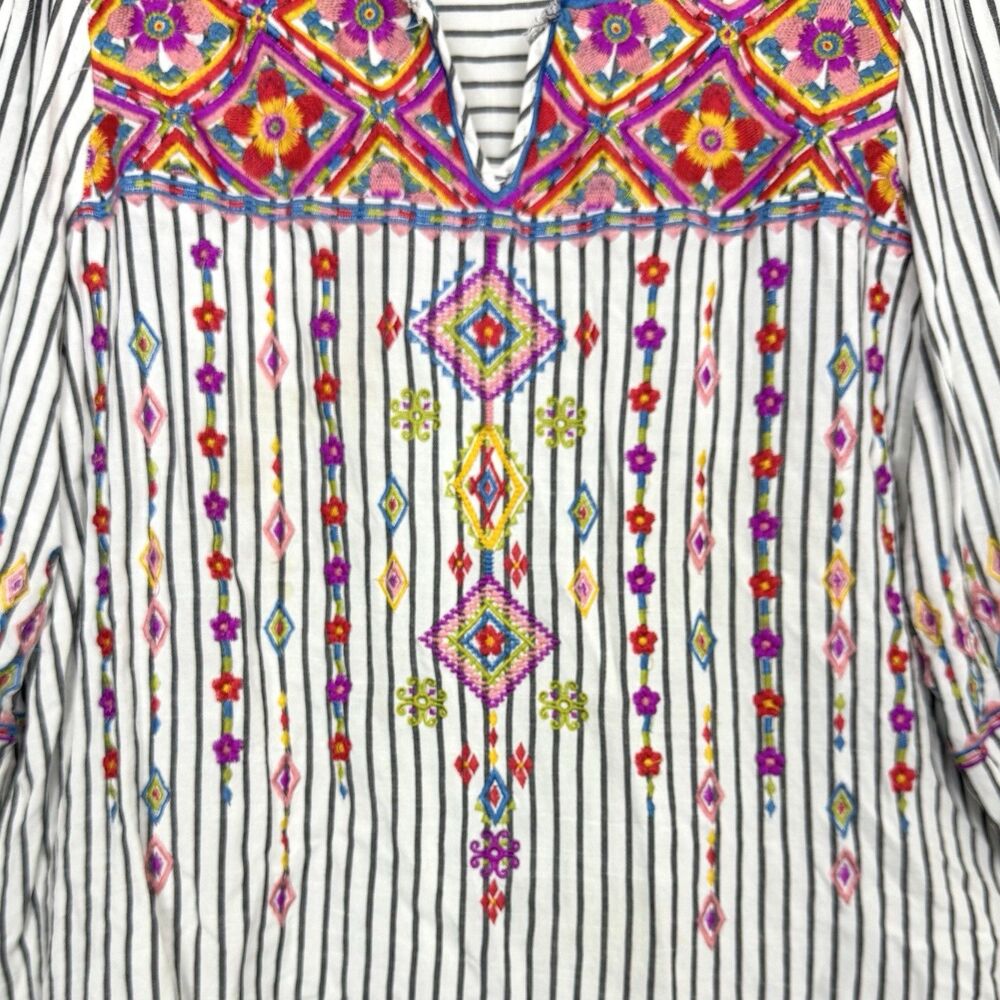 Savanna Jane Womens Floral Embroidered V Neck Tunic Top Size L Boho Peasant - Picture 4 of 10